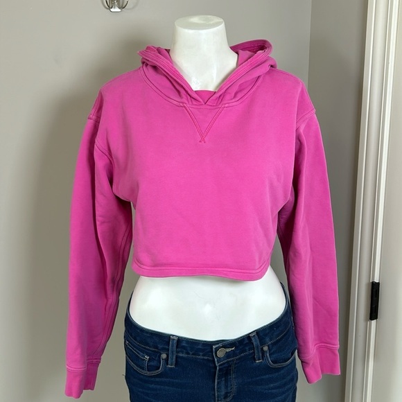Lululemon All Yours Cropped Hoodie Sonic Pink Cotton Terry Sweatshirt Sz 6 - Picture 2 of 13